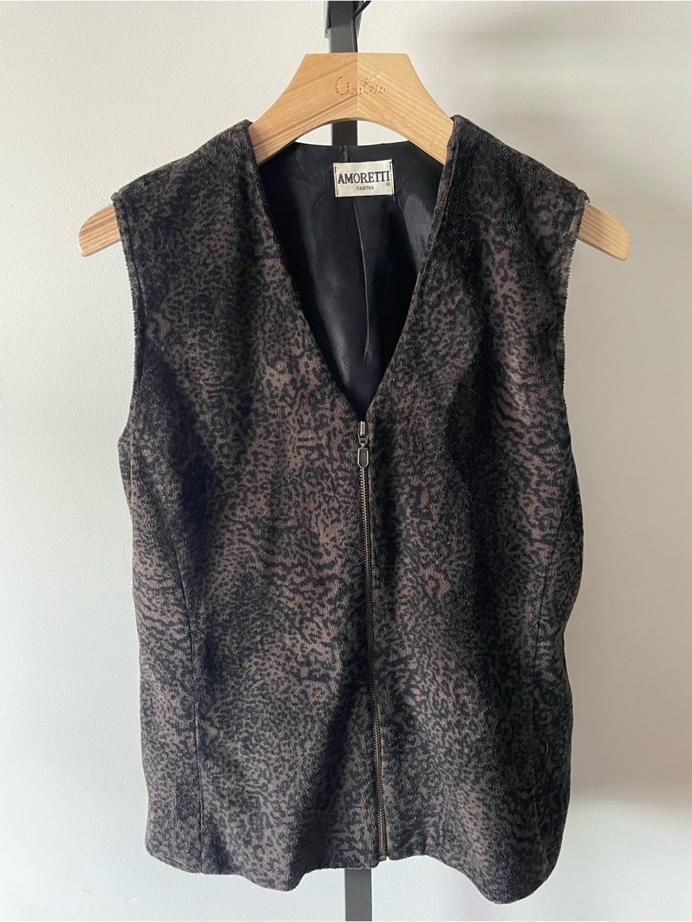 90s Vintage Amoretti Fleece Animal Leopard Print Zip Up Vest